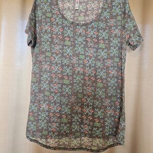 LuLaRoe Scoop Neck Short Sleeve Tee - Teal, Pink, Brown Aztec